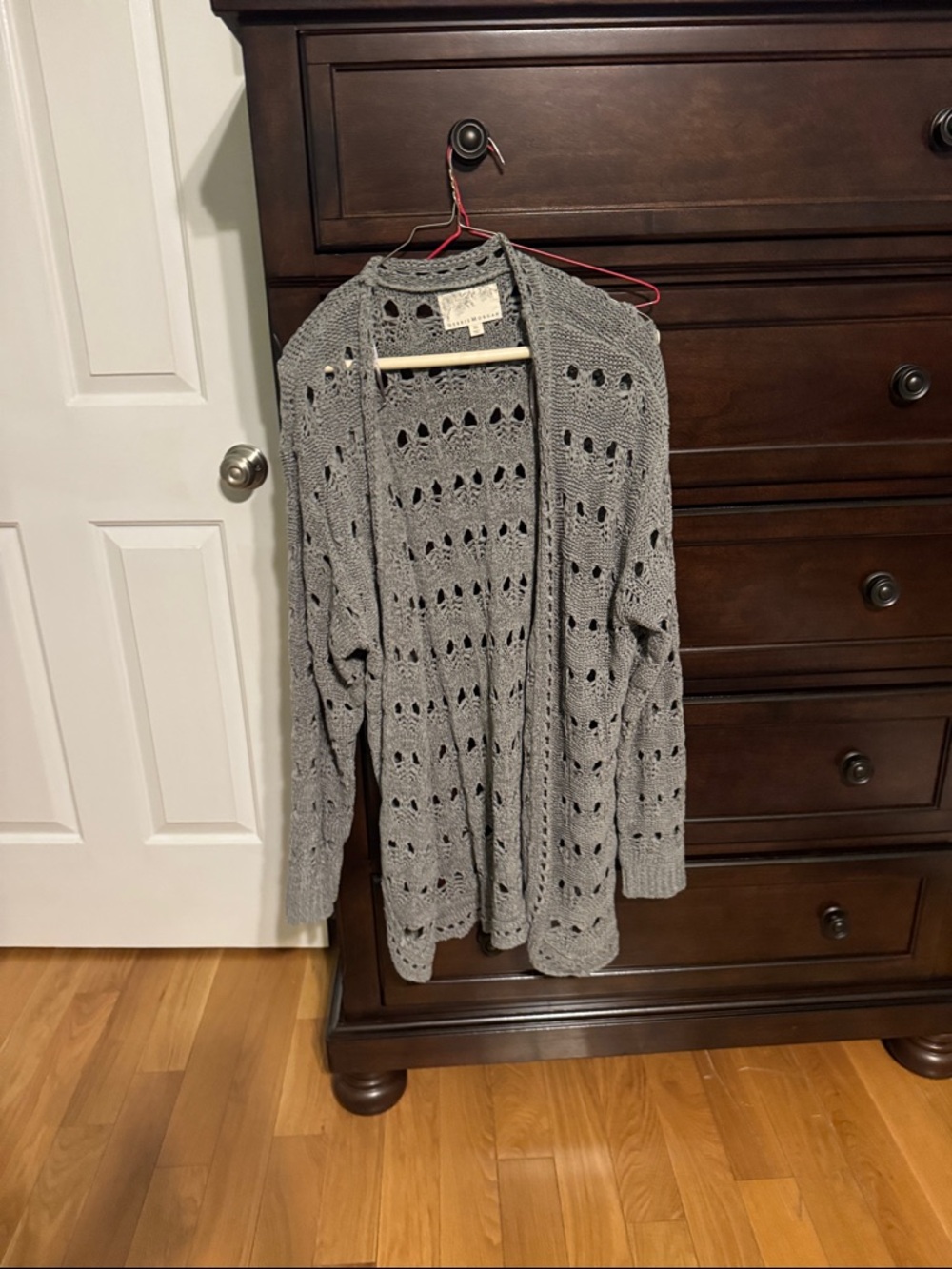 Debbie Morgan Gray Open-Front Crochet Cardigan